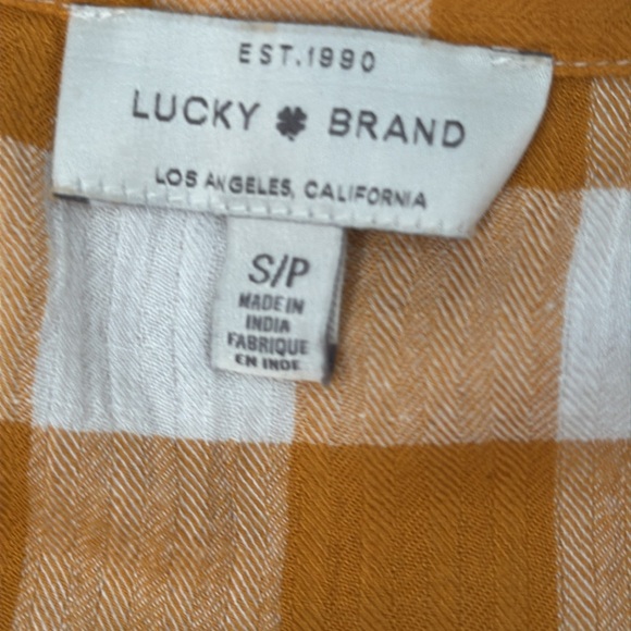 Lucky Brand, Caramel Plaid, Button Front, Cap Sleevee Top, Size Small/Petite - Picture 3 of 5